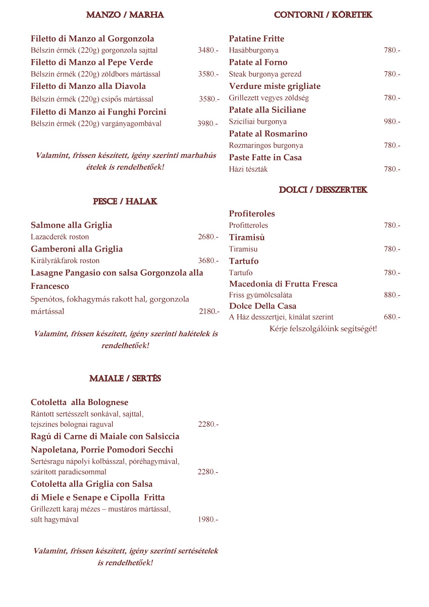 Cucina di Francesco tlap 2. oldal